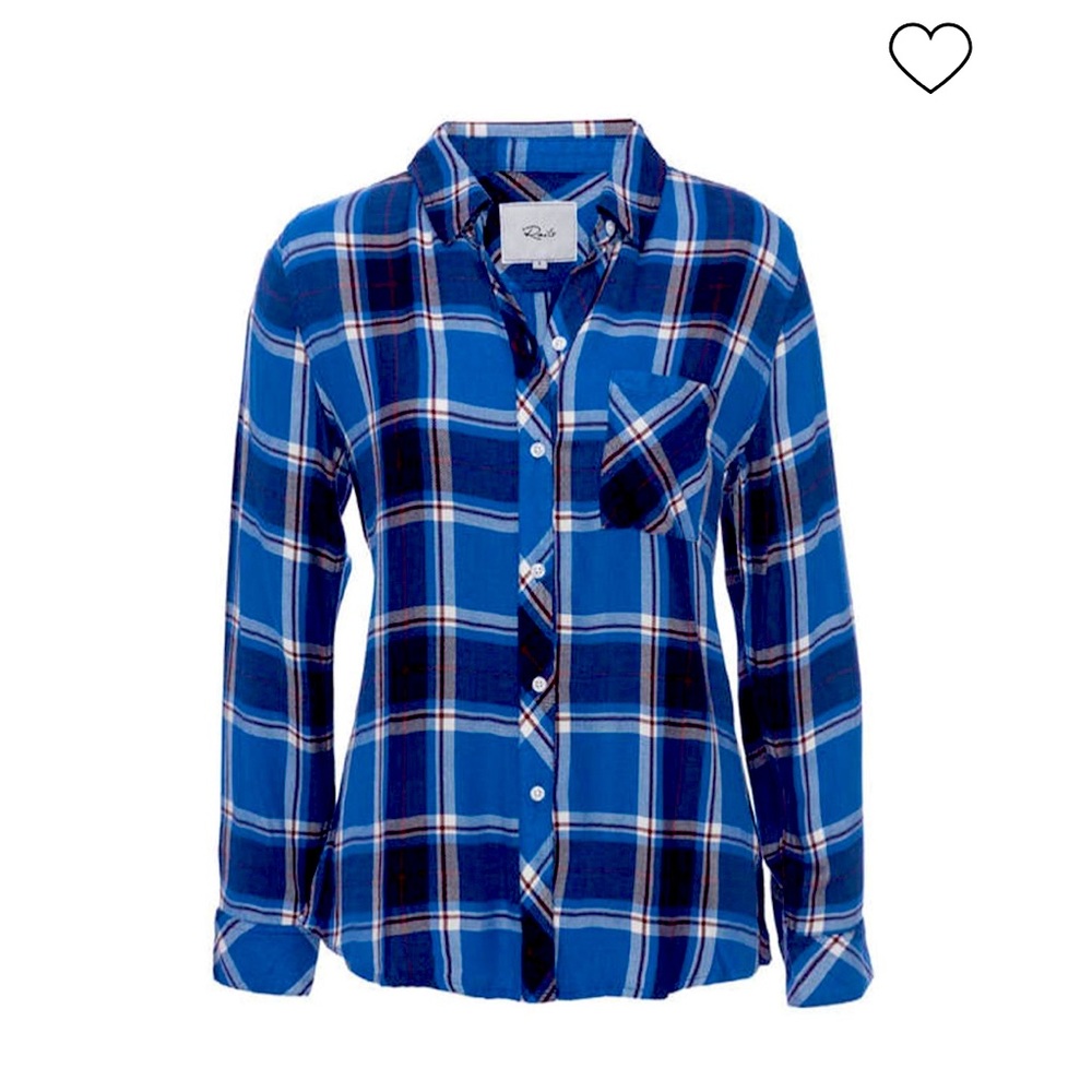 Rails Blue & Red Plaid Hunter Button Down Blouse … - image 1